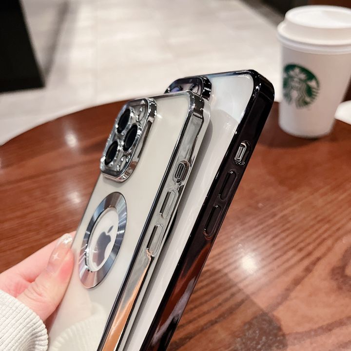 enjoy-electronic-luxury-plating-charm-logo-hole-hollow-case-for-iphone-14-13-11-12-pro-xr-x-xs-max-7-8-plus-se3-soft-transparent-shockproof-cover