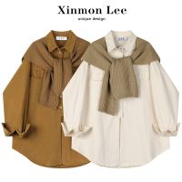 ☍✖℡ XinmonLee Hong Kong style retro chic top shawl 2023 new womens shirt design niche shirt