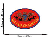 ตัดรีด ตัวรีดติดเสื้อ อาร์มปัก ติดเสื้อปัก ปักเสื้อ DIYลาย WORLD CHAMPION สีส้ม มีบริการเก็บเงินปลายทาง