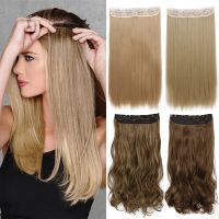 Azqueen Synthetic 5 Clips in Hair Extension Long Straight Hairpiece Haistyle high temperature fibert Golden brown black