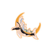 Lucky Whale Enamel Pins Bring Good Luck Sun Moon Couple Brooches Badge Metal Lapel Collar Pin Buckle Hat Anime Jewelry Wholesale