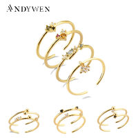 ANDYWEN 925 Sterling Silver Three Zircon Colorful Resizable Rings Summer Collection Rainbow luxury Slim Circle Jewelry For Party