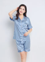 100 Mulberry Silk 22 momme Thick Womens Solid Colors Short sleeve Top with Shorts Pajama Set Sleepwear S M L XL 2XL LS100