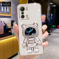 AnDyH Phone Case For Xiaomi 11T/11T Pro 6D Straight Edge PlatingQuicksand Astronauts space Bracket Soft Luxury High Quality New Protection Design