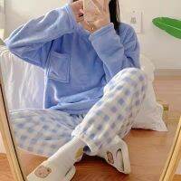 Yasuk Autumn Winter Fashion Womens Casual Lovely Solid Warm Soft Sleepwear Nightgow Loose Pajamas With Pants Flannel Pullover