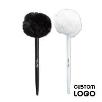 2Pcs Custom Logo Black White Metal HairBall Ballpoint Pens Cute Kawaii Cartoon Creative Gifts Korean Stationery Office Supplies Pens