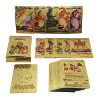 【LZ】 Pokemon Cards 55pcs Metal Gold Card Plated Ultra Rare Collection Cards With Charizard Golden Vmax DX GX Metal Gold Plated