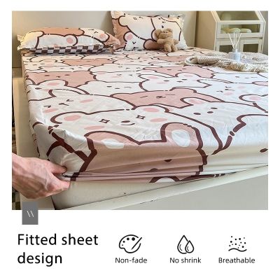 3 pcs Fitted Sheet Set with Pillowcase Child Bedding Set Fitted Bed Sheet and Pillowcase Single Queen Size Double Mattress Cover