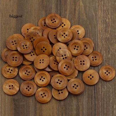 ☆BIG☆50 Pcs Wooden 4 Holes Round Wood Sewing Buttons DIY Craft Scrapbooking 25mm