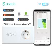ลูกกลิ้งอัจฉริยะ BSEED Tuya สวิตช์ชัตเตอร์คนตาบอดสัมผัสสวิตช์ติดผนัง Google Home Alexa การควบคุมด้วยเสียงบวกช่องเสียบปลั๊กสหภาพยุโรปปกติ