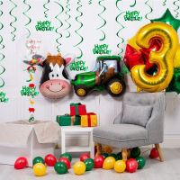【CW】1 Set Green Theme Balloons Farm Tractor Party Happy Birthday Banner Excavator Vehicle Cake Topper Party Decoration