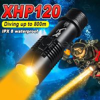 Professional Diving Flashlight XHP120 Warm Light 800m IPX8 Underwater Waterproof Scuba Diving Torch Dive Light Hand Lamp Adhesives  Tape