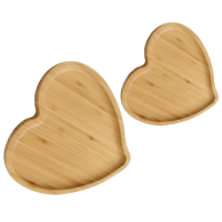 2 Pcs Bamboo Heart Shape Dessert Plate Practical Serving Tray Fruits Dish Food Platter for Home Party (2 Size, Each Size 1pc)