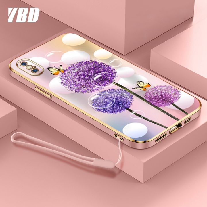 ybdเคสใหม่เข้ากันได้กับ-iphone-x-xs-iphone-xs-max-iphone-xr-เคสเคสนิ่มชุบโครเมี่ยมสุดหรูเคสโทรศัพท์แฟชันสีสันสดใสฟรีสายคล้องเคสแบบดอกไม้ผีเสื้อ