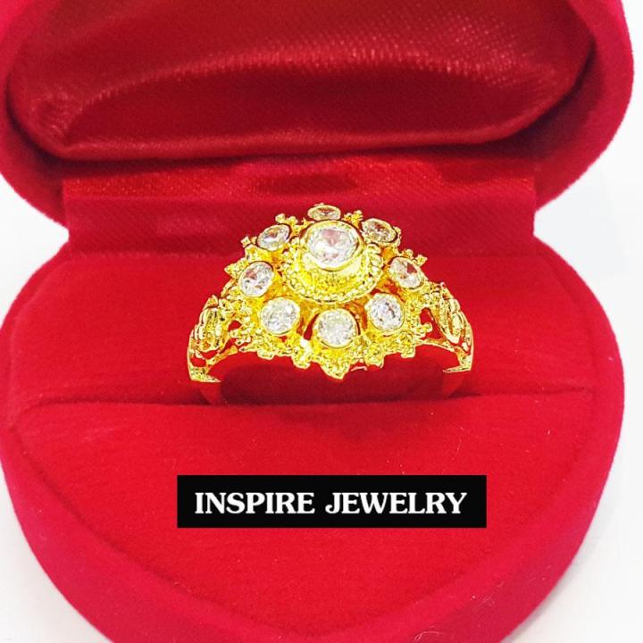 inspire-jewelry-แหวนพลอยขาว-ยกยอด-งานจิวเวลลี่-แบบงานอนุรักษ์ไทย-ตัวเรือน-หุ้มทองแท้-24k-พร้อมกล่องกำมะหยี่-ลายตามที่โชว์-ลายโบราณ-สวยงามมาก-ปราณีต-ใส่กับเสื้อผ้าไทย-ชุดไทย-ผ้าสไบ-หรือใส่ประดับ-ผ้าซิ่