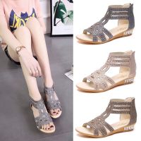New female sandals in the summer wedges fish mouth high help and drilling hollow out after the Roman shoes zipper shoes restoring ancient ways
