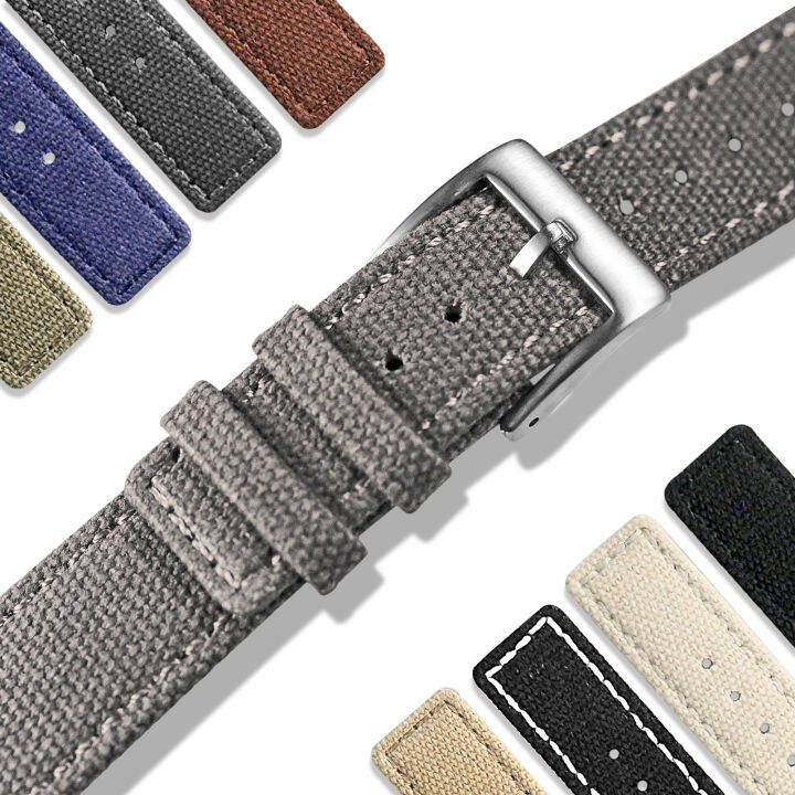 Hemsut Canvas Watch Bands Quick Release Grey Two Pieces Fabric Watch