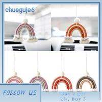 CHUEGUJE6 2ชิ้นพวงกุญแจกระจกมองหลังสีรุ้ง Boho ทอเครื่องประดับจี้สายรุ้งอุปกรณ์ตกแต่งรถยนต์ตกแต่งภายในรถ