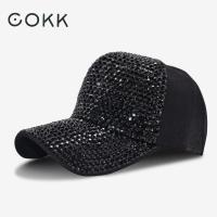 ใหม่หมวกหมวกสตรีหมวกเบสบอลประดับพลอยเทียมเลื่อม COKK สำหรับผู้หญิงหมวกแก๊ปกระดูกหมวกเบสบอลปรับได้หมวกคุณพ่อผู้หญิง