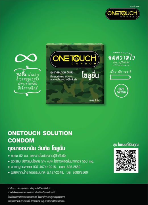 onetouch-solution-condom-ถุงยางอนามัย-วันทัช-โซลูชั่น-ผิวเรียบ-ลดความไว-มีสารชะลอหลั่ง-ขนาด-52-มม-1-กล่อง-บรรจุ-3-ชิ้น