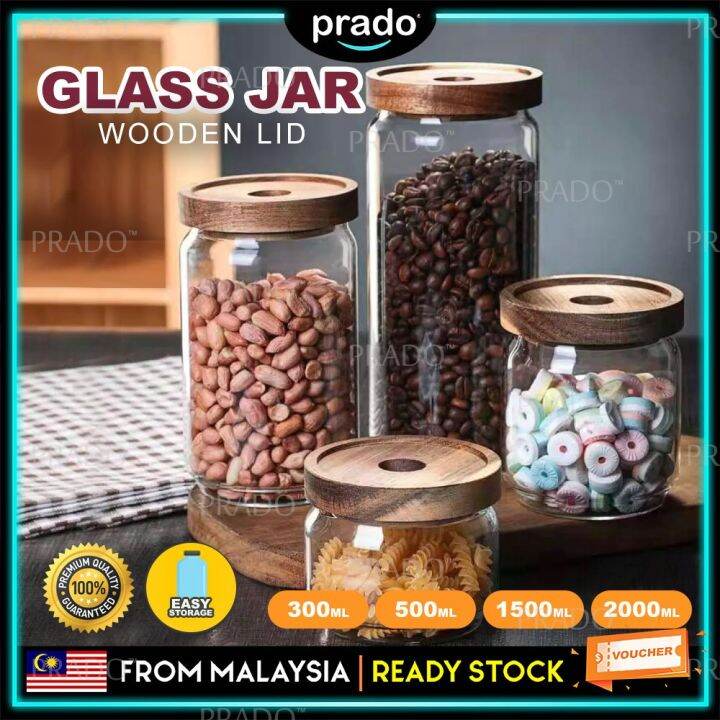 PRADO Malaysia Glass Jars Airtight wooden Lids Food Storage Jar Coffee