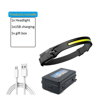 Flashlight USB Rechargeable Head Torch 5 Lighting Modes Head Light Induction Headlamp COB LED Head Lamp with Built-in Battery