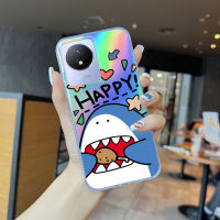 Mop Mall สำหรับ VIVO Y02A Y02T การ์ตูนแพนด้าเคสมือถือโปร่งแสงเลเซอร์รุ้งเคสกันกระแทกขอบนิ่ม TPU สีสันสดใส