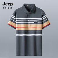 JEEP SPIRIT เสื้อโปโลของผู้ชายเสื้อยืดแขนสั้นลายทางใหม่สำหรับฤดูร้อนเสื้อยืดผ้าฝ้ายบริสุทธิ์บางระบายอากาศได้ดี Kaus Polo Garis แขนสั้นลายทางเสื้อโปโลใส่ทำงาน