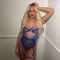 【CW】™  2189 fashionable blue design embroidery loose show figure suit attractive tempting style lingerie