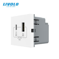 Lvolo 18W USB dengan Modul Soket Stopkontak Dengisi Daya 18W Type-C,แผง Kaca Kristal Putih, Steker Pengdaya Kompon คุณภาพสูง