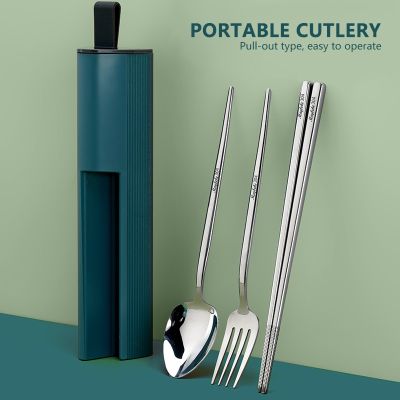 Portable Cutlery Sets High Quality Stainless Steel Tableware Set Fork Spoon Chopstick Camping Travel Flatware Set With Box Flatware Sets