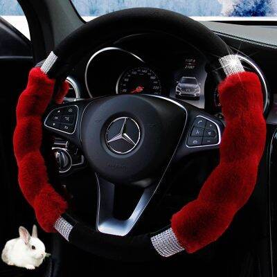 [COD] plush car steering wheel long and short imitation rex rabbit inlaid with diamonds non-slip warm handle manufacturer