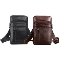 JIWANG Leather Crossbody Bag Mens Handbag Chest Shoulder Bag Business Brown Leather Small Bag