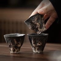 Japanese style wabi-sabi style lotus rhyme tea cup rough pottery kung fu tea set tasting tea cup small single cup master cup