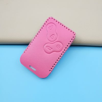 npuh Pink Style Leather Car Key Case For Renault Clio Logan Megane 2 3 Koleos Scenery Card 4 Button Smart Remote Control Cover Box