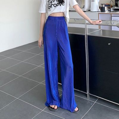 แฟชั่นสตรีทแวร์กางเกงฮาราจูกุของผู้หญิง Y2k ยางยืดเอวสูงกางเกงขาทรงกระบอกจีบบางหลวมฤดูร้อนกางเกงขาม้า