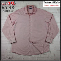 Tommy Hilfiger®แท้ อก 49 ไซส์ 3XL เสื้อเชิ้ตผู้ชาย ทอมมี่ ฮิลฟิกเกอร์ สีชมพู เสื้อแขนยาว เนื้อผ้าดีสวยๆ