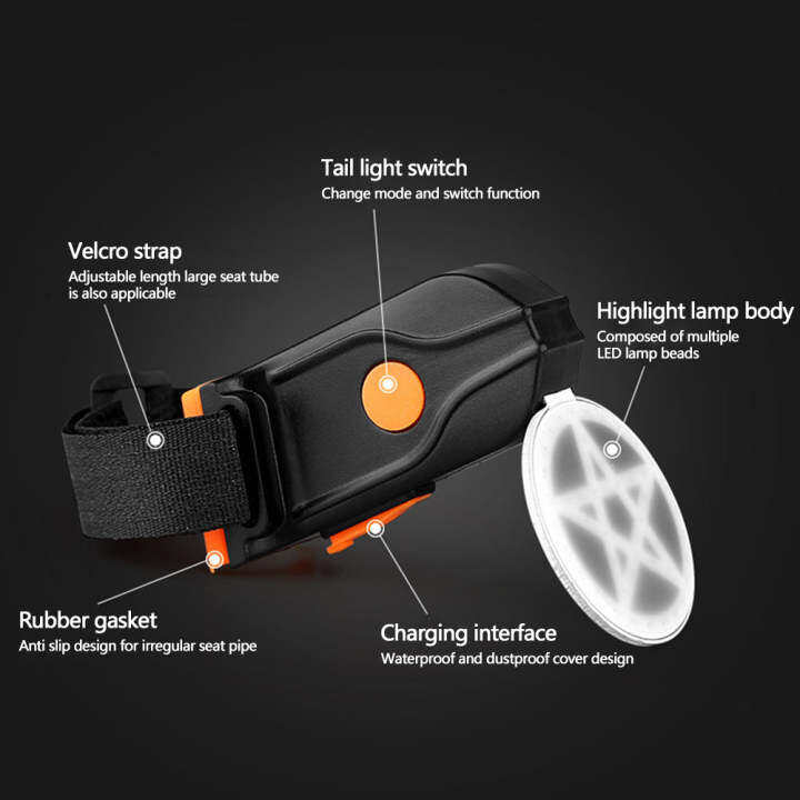 ไฟท้ายรถจักรยานสิบสองกลุ่มดาวสายชาร์จยูเอสบีแอลอีดีไฟท้ายแฟลชไฟจักรยานสำหรับหลักอานจักรยานสายใช้ในจักรยาน-mtb