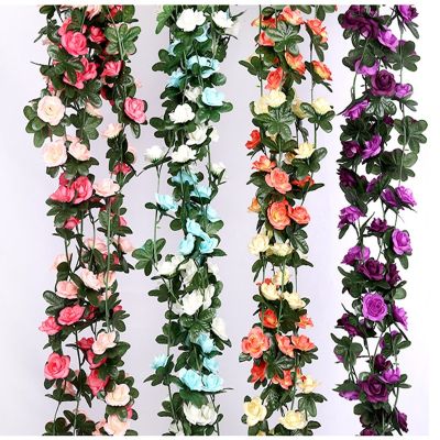 250 cm / 99 inch 45 flowers silk roses wedding decoration ivy vine artificial flowers arched decoration with green leaves wall h Spine Supporters