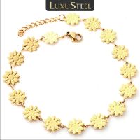 LUXUSTEEL Stainless Steel Daisy Flower Anklets for Women Girls Beach Leg Bracelet Bohemian Foot Sandal Jewelry Accessories