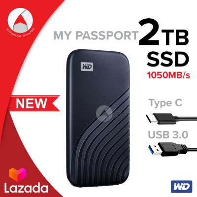 WD My Passport SSD 2&nbsp;TB ฮาร์ดดิสก์พกพา Type-C, USB 3.0 (WDBAGF0020BBL-WESN) Blue สีน้ำเงิน New 2020 ความเร็วในการอ่านสูงสุดถึง 1,050 MB/s2 ประกัน Synnex 5 ปี ฮาร์ดดิสก์ Solid State Drives สาย USB Type-C ต่อกับ Type-C (รองรับ USB 3.2 Gen 2)