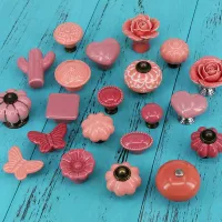 ↂ卍✾ 1PCS Ceramic Cabinet Knob Kitchen Cupboard door Furniture Drawer Handles Pulls Pink Heart flower pumpkin butterfly Shape knobs