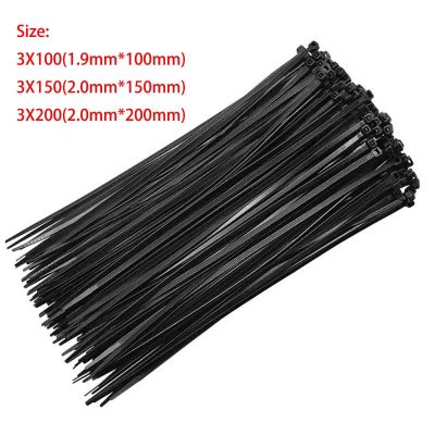 Black Plastic Tie Fasten Zip Wire Wrap Strap Nylon Self-locking Nylon Fastening Ring Cable 3X100 3X150 3X200 Plastic