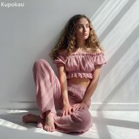 【jw】✱✗►  Kupokasi Cotton 2 Pieces Pajama Set Trousers Short Sleeves Sleepwear Fashion Homewear Pyjamas