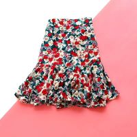 【CC】∈  Female Beach Boho Skirt Floral Printed Hem High-Waist Flowers Korean Pleated