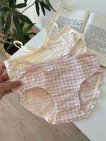 ¤❁ Double-waisted Japanese plaid cotton underwear for women sweet seamless breathable mid-low-waisted cute girls briefs without sticking