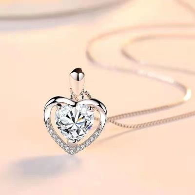 JDY6H Luxury Women Heart Necklace Pendant Zircon Blue Crystal Girl Collar Chain Women Jewelry Valentine Day Gift Jewelry