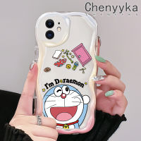 เคส Chenyyka สำหรับ iPhone 11 11 Pro 11 Pro Max เคสลายการ์ตูนโดราเอมอนเวฟกันกระแทกหลากสีเคสโทรศัพท์โปร่งใสเนื้อครีมปลอกซิลิโคนป้องกันเลนส์กล้องเคสนิ่มใส