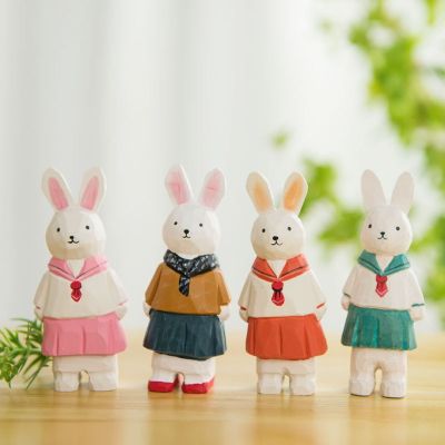 Nordic-style Wooden Rabbit Lovely Painting Ornaments Figurine Art Handmade Carving Decor Miniature Animals Crafts Gifts