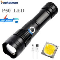 2023๑♞ Super Bright XHP50 LED Flashlight Aluminum Alloy Tactical Flashlights Telescopic Zoom Torch 5 Lighting Modes Waterproof Torches